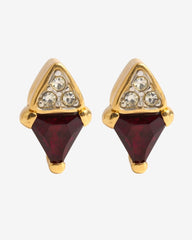 Vintage French Geometric Studs – Garnet Swarovski Crystal & Triple Gold Plated Elegance