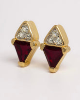 Vintage French Geometric Studs – Garnet Swarovski Crystal & Triple Gold Plated Elegance