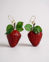 Italian Murano Glass strawberry dangling earrings -Handmade Artisan Fruit Jewelry