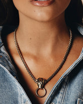 C.1970, Panther Pendant Necklace – Gold-Plated with Black Enamel and Green Rhinestone Eyes