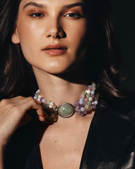 Vintage Amethyst, Rose Quartz, Blue Lace Agate & Fluorite Bead Strands Necklace.