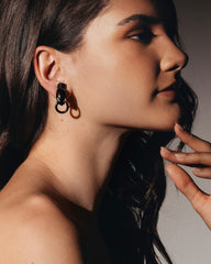 c.1980, Panther-Leopard Earrings in Iridescent Gray Molded Glass & Hematite