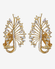 c.1980, Leaves Pave Crystal Statement Clip-On Earrings – French Designer