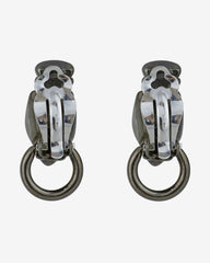 c.1980, Panther-Leopard Earrings in Iridescent Gray Molded Glass & Hematite