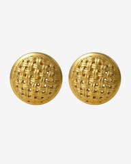 c.1980, Basket Weave Gold-Plated Clip-On Earrings- Vintage Designer