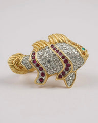 Vintage Crystal Clear & Pink Rhinestone Koi Fish Brooch, Gold-plated. A symbol of elegance and luck