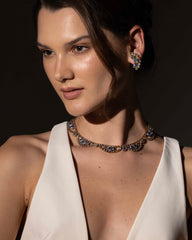 Vintage 1950s Aurora Borealis Rainbow Paste Glass Swag Necklace & Clip-On Earrings Set – Mid-Century Sparkle & Elegance