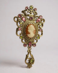Vintage Sarah Coventry— Victorian Elegance" Cameo Brooch with Jewel Accents