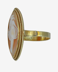 Exquisite Antique 1930s Hand-Carved Natural Shell Cameo Ring - Solid 14ct Gold