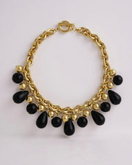GIVENCHY Runway Black & Gold-Tone Beaded Teardrop Necklace/Choker – Elegant Statement.
