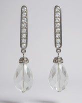C.1970, Platinum-Plated Clear Crystal Earrings – Elegant Sparkle