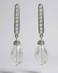 C.1970, Platinum-Plated Clear Crystal Earrings – Elegant Sparkle