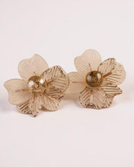 Genuine MURANO GLASS Flower Clip-On Earrings – Beige & Purple Glitter – 5 Petal – Handmade in Italy