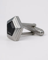 c.1980 Swarovski Black Crystal Cufflinks – Rhodium-Plated Elegance