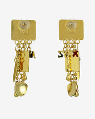 Lunch at The Ritz – Teachers’ School Days Enamel Bead Dangle Clip Earrings with Clear Rhinestones & Gold Post