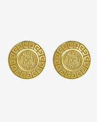 c.1980, GIVENCHY Paris- New York Round Logo Earrings – Timeless Statement