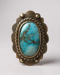 Old Navajo NATURAL TURQUOISE Sterling Silver RING – Adjustable Size – Vintage Wide Band