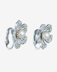 c.1970 Sarah Coventry Signed Pearl Flower Clip-On Earrings