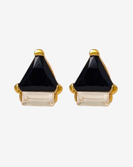 Vintage French Noir & Blanc Studs – Sculptural Elegance in Triple Gold Plating