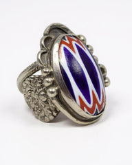Rare Navajo Sterling Silver Chevron Trade Bead Ring – Size 10.25 Southwest Handmade Jewelry