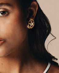 Vintag Starfish Clip-On Earrings – Rhinestone & Faux Pearl – French Designer