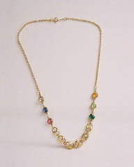 Multi-Color Crystal Gold Plated Station Necklace