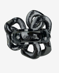 C.2000, RARE CHANEL STATEMENT PEWTER CAMELLIA PEARL RING
