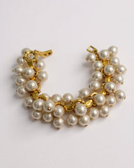 Vintage Runway Napier Dangling Faux Pearl Cluster “Cha Cha” Bracelet with Gold-Plated Chain