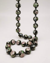 Artful 1950s Vintage Black Cloisonné Beaded Necklace - Hand Knotted Floral Artistry