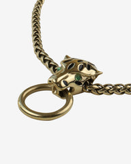 C.1970, Panther Pendant Necklace – Gold-Plated with Black Enamel and Green Rhinestone Eyes
