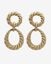 Vintage Ivory color Enamel Two-Tier Circle Earrings | Yellow Gold Plated French Clip | Twisted Cable Design | 2.25” Statement Earrings