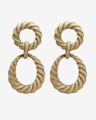 Vintage Ivory color Enamel Two-Tier Circle Earrings | Yellow Gold Plated French Clip | Twisted Cable Design | 2.25” Statement Earrings