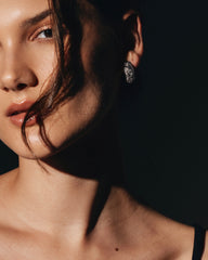 Victorian-Style Filigree Hoop Earrings with Crystals – Platinum Plated, French Clip