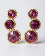 Exquisite Vintage Sarah Coventry Fuchsia Crystal & Gold Toned Clip-On Earrings