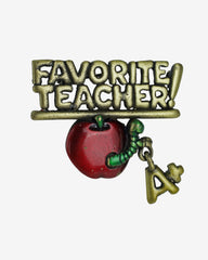c.1970, Vintage Favorite Teacher Gold Bronze-Tone & Enamel Brooch Pin