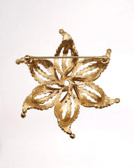 Large Vintage Monet Gold Tone Starfish Flower Brooch - Textured & Domed Estate Pin
