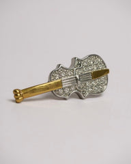 Vintage Signed Roman Violin Brooch – Gold & Silver Tone with Rhinestones.