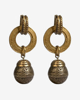 Ornate Earrings— Bold Gold Hoop & Ornate Orb Dangle Earrings - Ethnic / Tribal Inspired