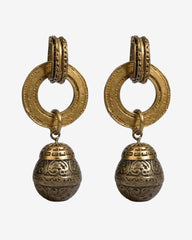 Ornate Earrings— Bold Gold Hoop & Ornate Orb Dangle Earrings - Ethnic / Tribal Inspired
