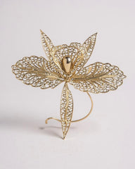 Exquisite Antique Silver Filigree Orchid Flower Brooch - Delicate Victorian / Edwardian Era Pin