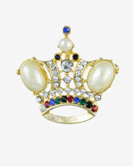 Vintage Coronation Crown Jeweled & Pearl Pin Brooch – Rhinestones & Pearls