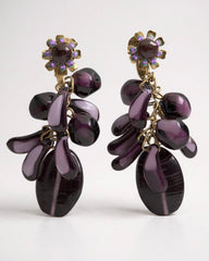 Vintage Miriam Haskell Faux Amethyst & Pearl Clip-On Earrings – Signed Haskell – Classic Designer Costume Jewelry