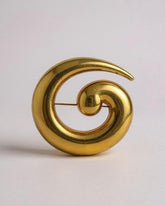 Large Vintage 1970s Monet Gold Tone Modernist Swirl Statement Brooch - Signed