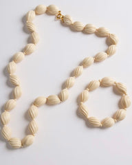 TRIFARI White Plastic Spiral Bead Necklace & Bracelet Set – Vintage 1950s