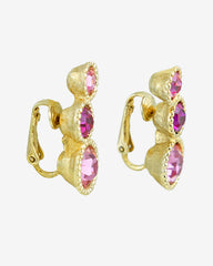 Exquisite Vintage Sarah Coventry Fuchsia Crystal & Gold Toned Clip-On Earrings