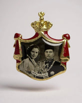 1938 Royal Wedding Pin – King Farouk & Queen Farida of Egypt – Photographic Memento – Historical Royalty Badge