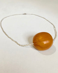 Vintage Pressed Amber Pendant on Handcrafted Murano Glass Bead Chain