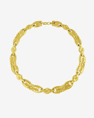 c.1980, Vintage Floral Linked Necklace – Triple 22K Gold-Plated Elegance
