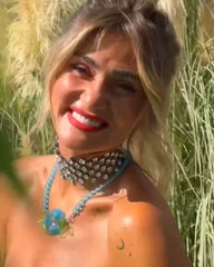 Vintage Handmade Blue Frosted Italian Murano Glass Bead & Flower Necklace – Green Leaves