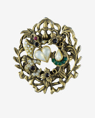 1970S Heraldic Gold Tone Rhinestone Fleur-De-Lis Crescent Heart Shield Brooch